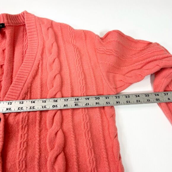 Talbots Sweater Womens Large Cardigan Cable Knit Wool Blend Buttons Coral - Picture 4 of 7